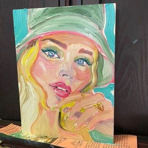 Elsa Hosk Portrait Oil On Panel Impressionist Painting Contemporary art